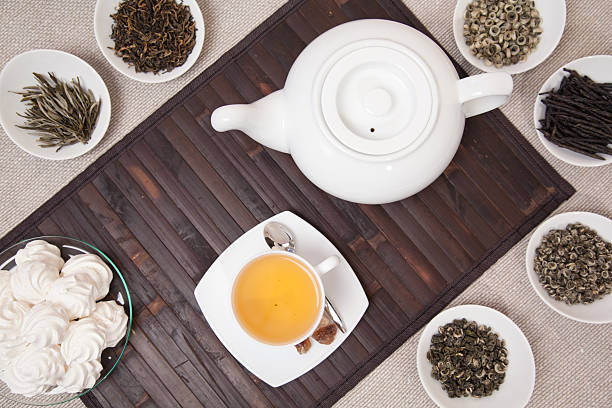 istock Herbal tea ceremony with some meringues on plate 184658009