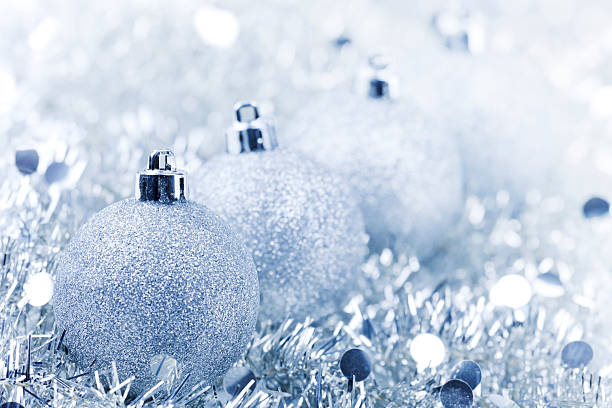 istock Silver Christmas on silver glittering surface, shallow depth of field 184658368