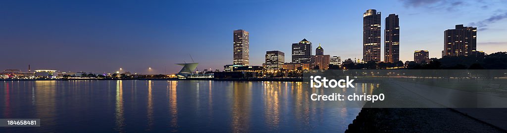 Panoramic View of Milwaukee at Twilight "Panoramic view of the Milwaukee lakefront and skyline at dusk.For more Milwaukee images, see:" Milwaukee - Wisconsin Stock Photo