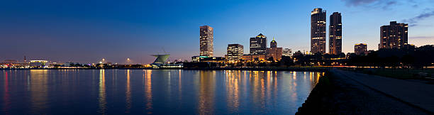 Panoramic View of Milwaukee at Twilight stock photo