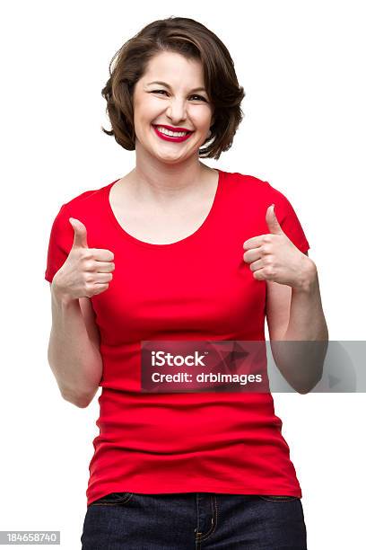 Happy Woman Gives Two Thumbs Up Stock Photo - Download Image Now - Only Women, Short Hair, Thumbs Up