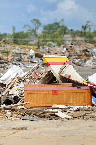 istock Fast food restaurant counter in tornado rubble 184659441