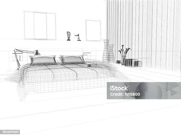 抽象的な建築のワイヤフレーム設計図ベッドルーム 4 - 寝室のストックフォトや画像を多数ご用意 - 寝室, 図面, 部屋