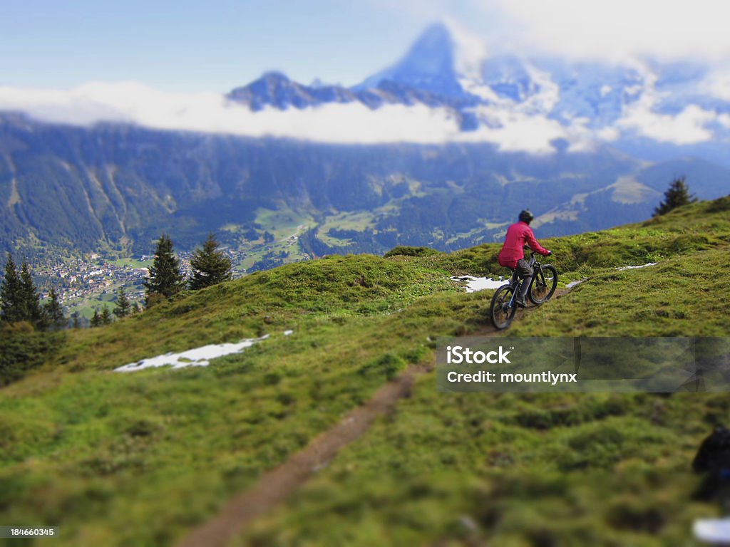 Mountainbiking Eiger (tilt and shift style) MTB Tour: Mountain View Trail Bicycle Stock Photo