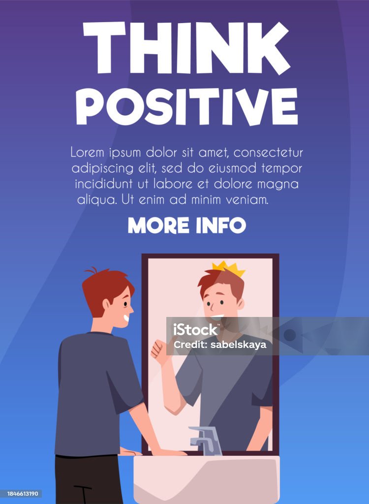 Think Positive Visual Think Positive Banner With Man In Front Of Mirror Flat Vector ...