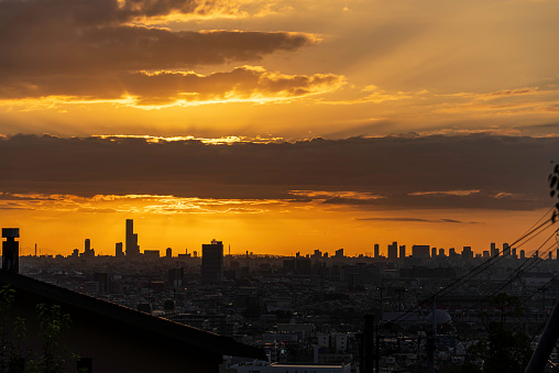 Sunset in the metropolis of Osaka