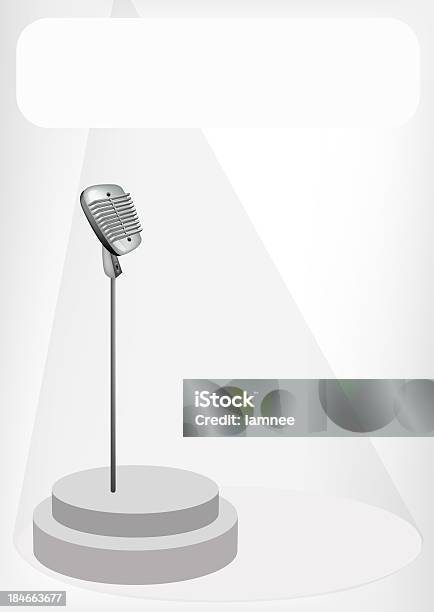 Retro Microphone With A White Banner Stock Illustration - Download Image Now - Microphone Stand, Retro Style, Audio Equipment