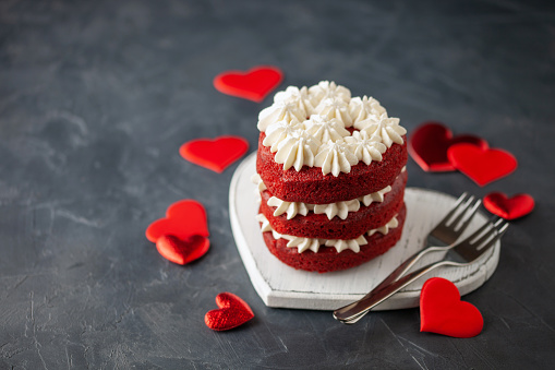 Red velvet bento cake with whipped cream for Valentine's day or Wedding Day.
