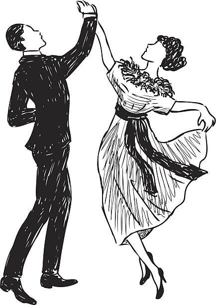 vintage dancing couple Vector image of a dancing couple of the early 20th century. 1930s style men image created 1920s old fashioned stock illustrations