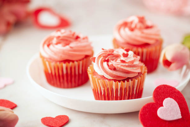 istock Red velvet cupcakes with whipped cream for Valentine's day 1846659155