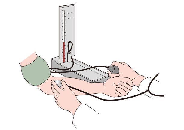 illustrations, cliparts, dessins animés et icônes de médecin mesurant la tension artérielle à l’aide d’un instrument - hypertensive blood pressure gauge mercury physical pressure