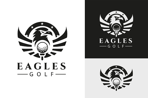 Golf Club Illustration Tee ball Eagles emblem design template on Dark white background
