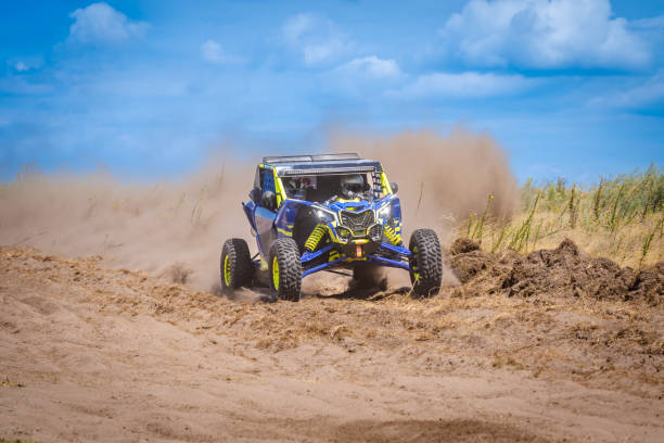 istock Amazing view on sandy active UTV. Extreme ride on 4x4 1846686819