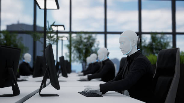 istock 3d render of humanoid robots working in modern office, future concept 1846688271