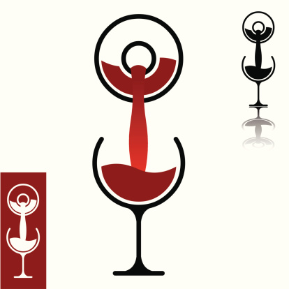 Simple flat design logo or icon of wine pouring from bottle to glass. Easy editable layered vector illustration.