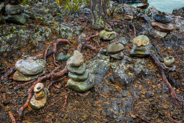istock Pebbles stacked on rocky land at Altai 1846691571
