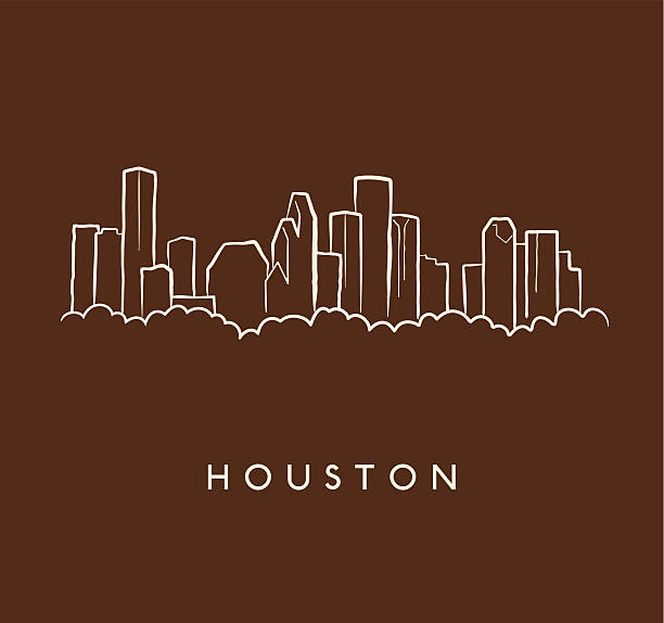 Houston Skyline Sketch A sketch of the Houston skyline on brown background with text below houston skyline stock illustrations