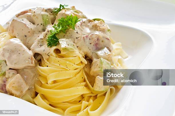 Alfredo Noodles Stock Photo - Download Image Now - Fettuccine Alfredo, Grilled Chicken, Beige