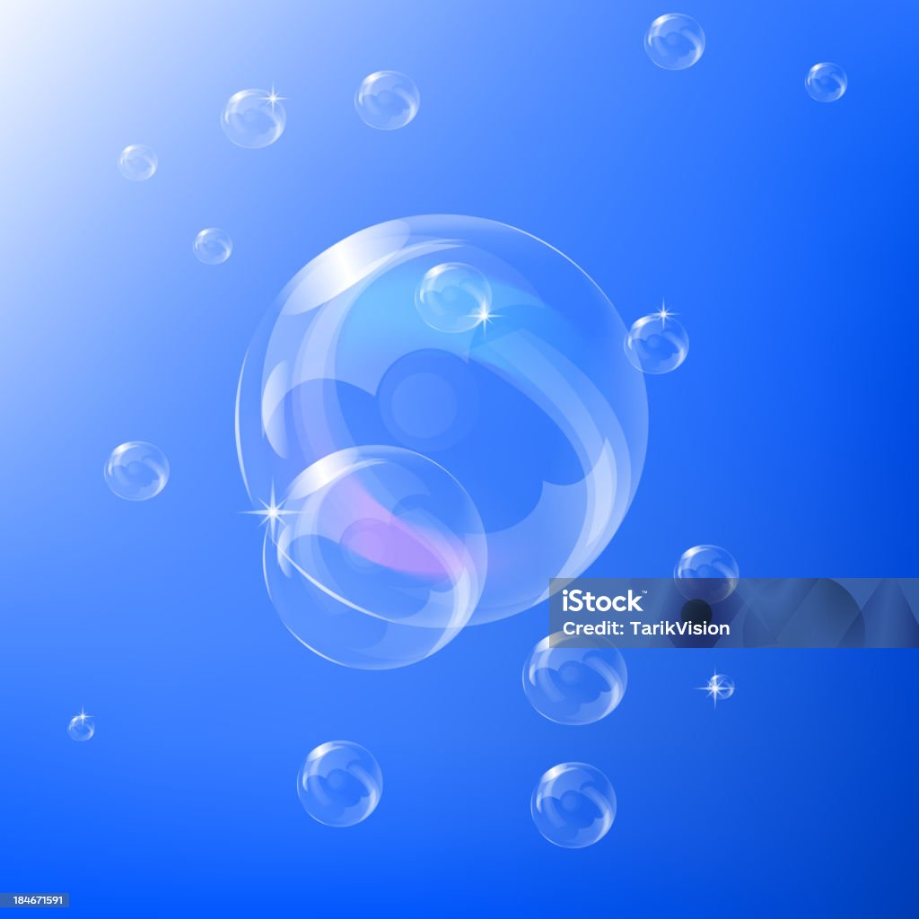Transparente de burbujas de jabón en fondo azul - arte vectorial de Globo - Decoración libre de derechos
