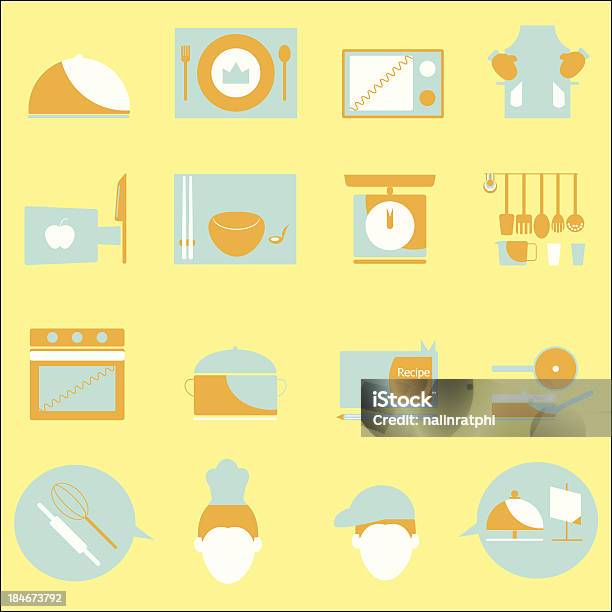 Küchefarbeikonen Auf Gelbem Hintergrund Stock Vektor Art und mehr Bilder von Ausrüstung und Geräte - Ausrüstung und Geräte, Brodelnd, Computergrafiken