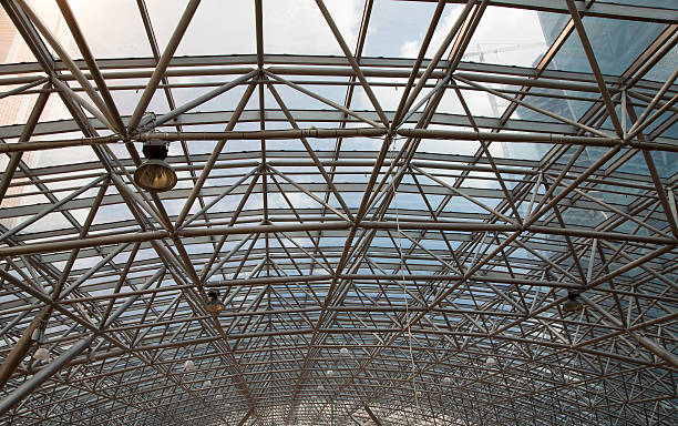 istock Glass roof with metal structure in perspective 184676805