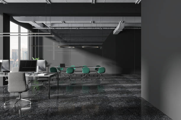 istock Grey coworking interior with coworking and meeting room, panoramic window 1846768075