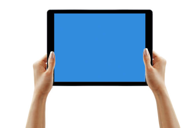 istock Female hands holding tablet with blank screen isolated 1846770722