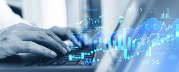istock Man hands typing on laptop, forex diagrams with financial statistics, dashboard 1846775608
