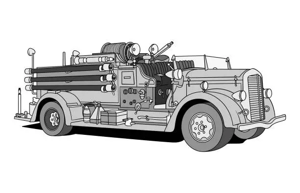 Vector illustration of Antique Fire Engine