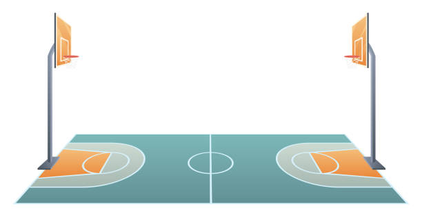 istock Basketball court. Urban concept landscape with playground, athletic field with backboard, basket and ring. Vector illustration 1846788822