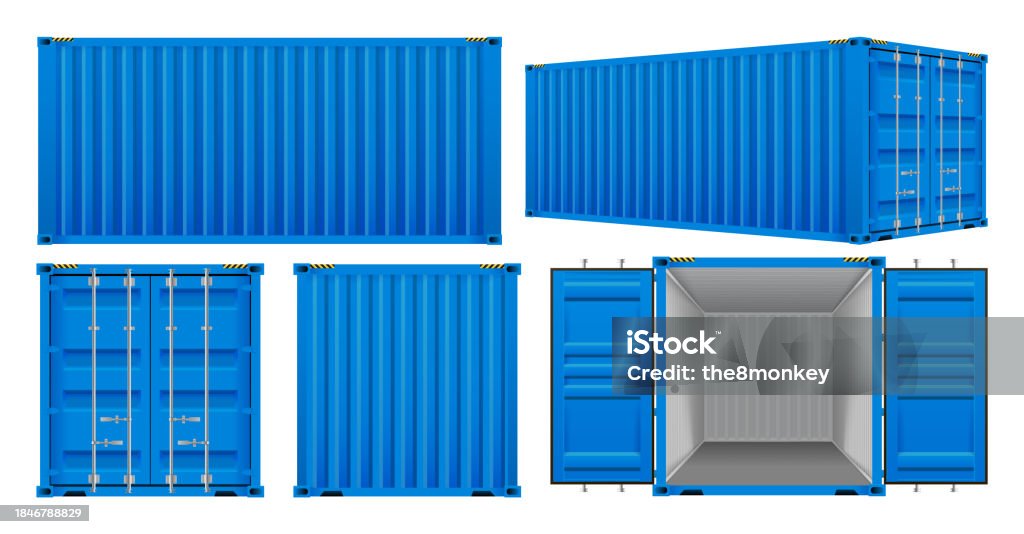 Logistic Cargo Containers Front Side Back And Perspective View Shipping ...