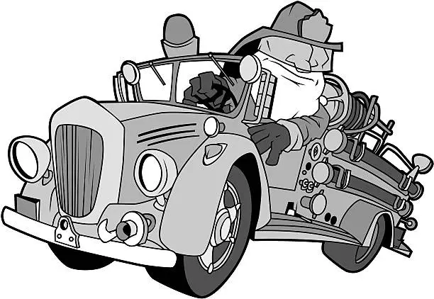 Vector illustration of Fire Truck With Fireman