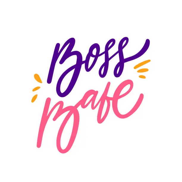 Vector illustration of Boss Babe hand drawn vector inscription colorful lettering style. Feminism slogan marker sign vector.