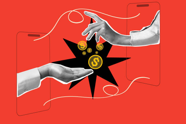 istock Online payment on online money or cryptocurrency transfer or currency exchange concept with two hands coming out of smartphone pass each other a golden coin 1846797432