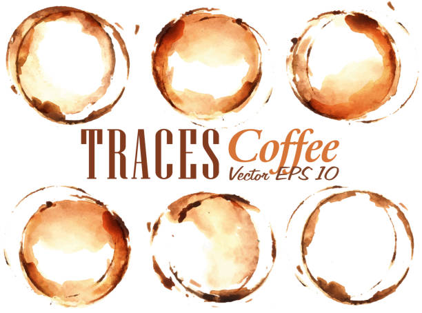 набор следов крови наполните кофейную чашку - coffee stained wood stain coffee cup stock illustrations