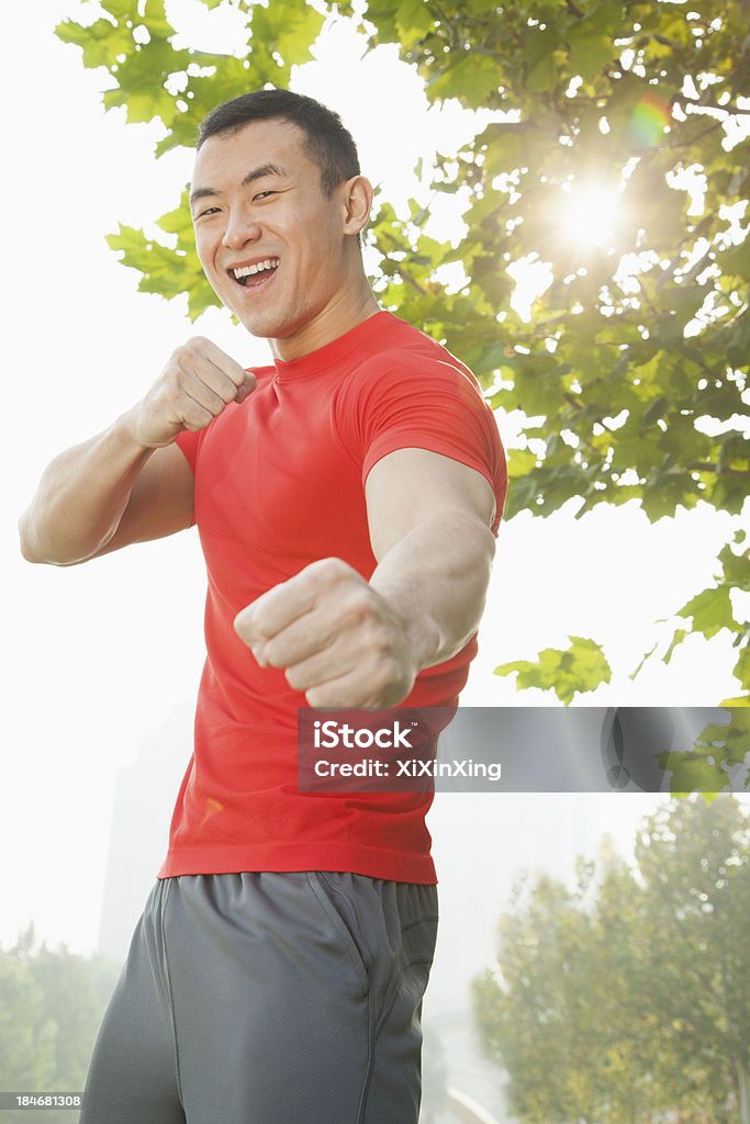 Young Muscular Man Shadow Boxing 25-29 Years Stock Photo