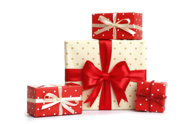 istock Stylish red christmas gift box isolated on white background 1846819383