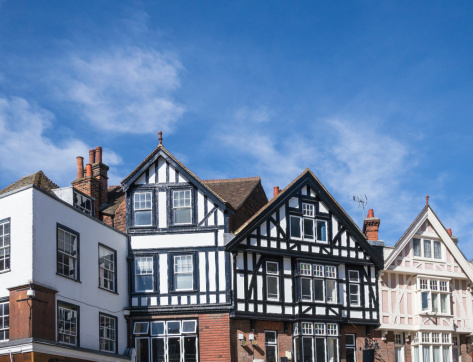 Tudor style roof tops and buildings in Canterbury, Kent, UK