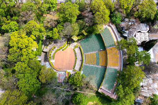 Aerial view from drone of open air summer amphitheater in Varna, Bulgaria