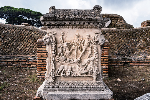 ostia antica port on the Tiber in Rome. Roman Archeology site, Italy