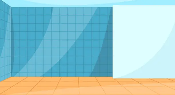 Vector illustration of Cartoon bathroom blue mosaic tiles on floor and wall. Also can be use as tile floor or wall of swimming pool and toilet. Vector ceramic pattern background texture