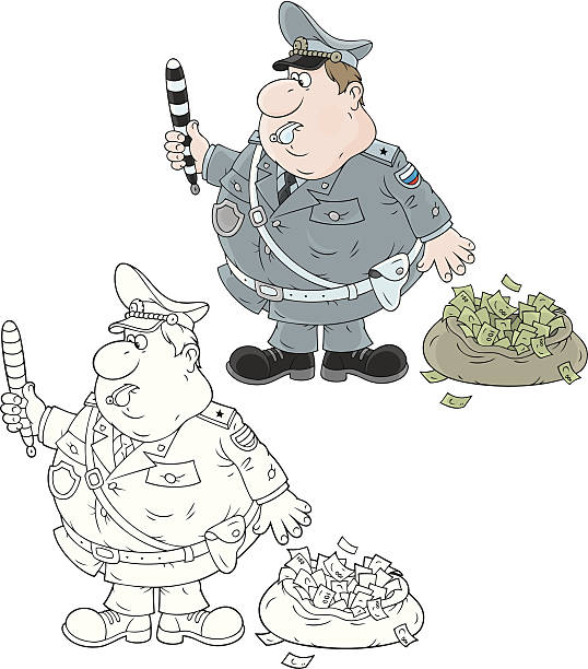 Traffic inspector Highway patrolman with a bagful of money traffic police stock illustrations