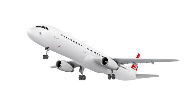 stockillustraties, clipart, cartoons en iconen met realistic 3d model of an airplane flying in the air isolated on white background. passenger plane sky flying. vector illustration - air vehicle