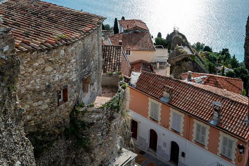 Roquebrune-Cap-Martin, Alpes-Maritimes, France - november 26 2023 : The picturesque village of Roquebrune-Cap-Martin overlooking the Mediterranean Sea