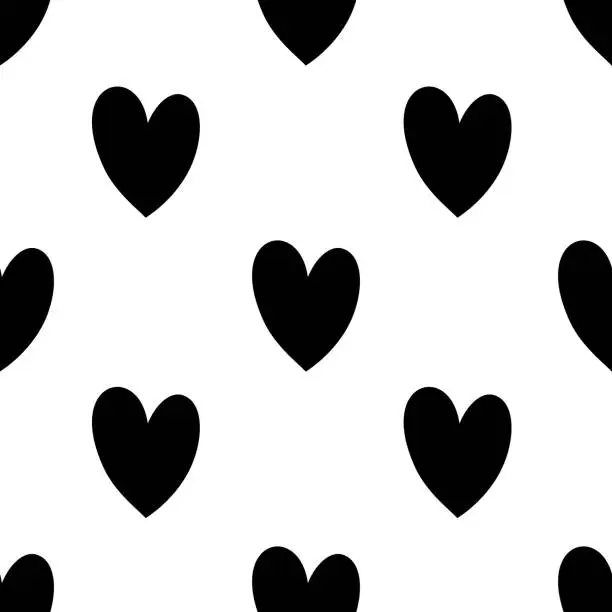 Vector illustration of Black and white heart seamless pattern. Black heart digital paper in flat style.