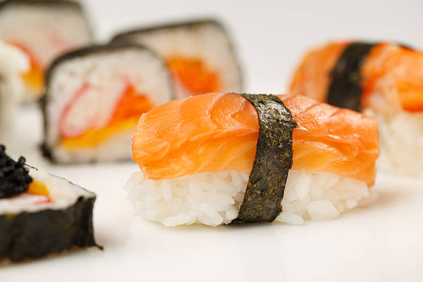 Salmon and Rice  sushi roll stock photo