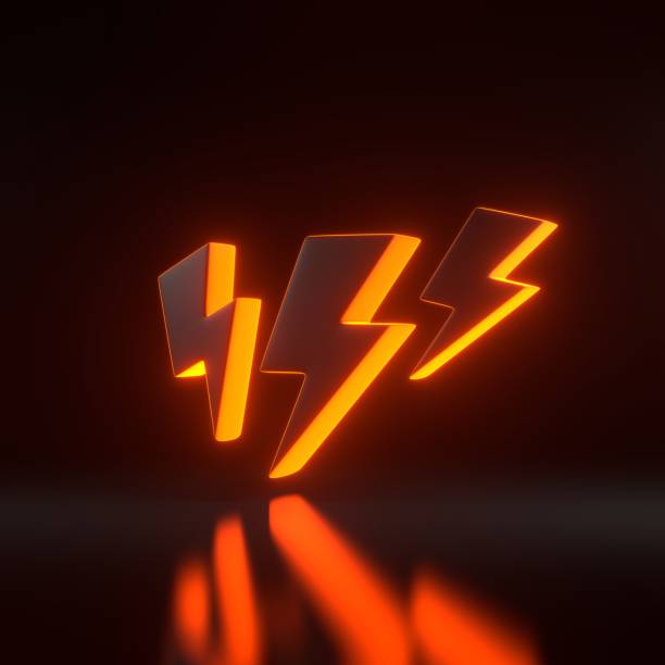 istock Lightning bolt icon with bright glowing futuristic orange neon lights on black background 1846863016