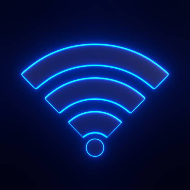 istock Wireless network symbol with bright glowing futuristic blue neon lights on black background 1846863018