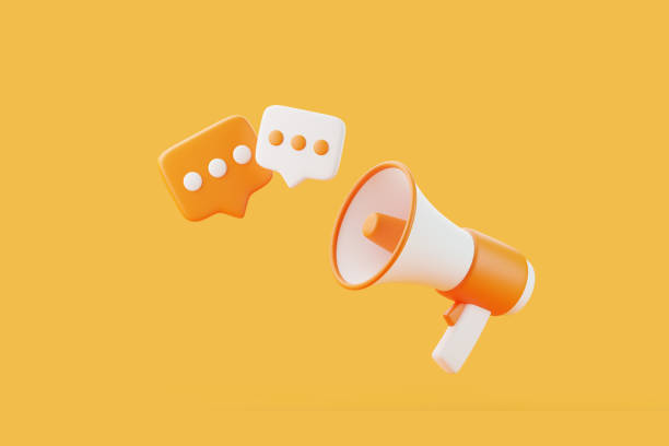 istock Cartoon megaphone with notification speech bubble on orange background 1846864802