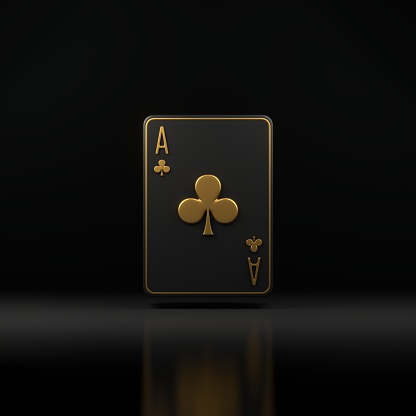 Playing cards on a black background. Ace of clubs. Casino cards, blackjack, poker. Front view. 3D render illustration